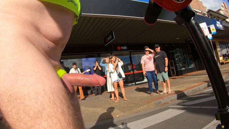 WNBR Byron Bay public erection flash for sidewalk onlookers